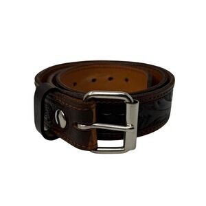 Vintage Hand Tooled Leather Belt Acorns Oak Leaves Western Brown Mens 38 40